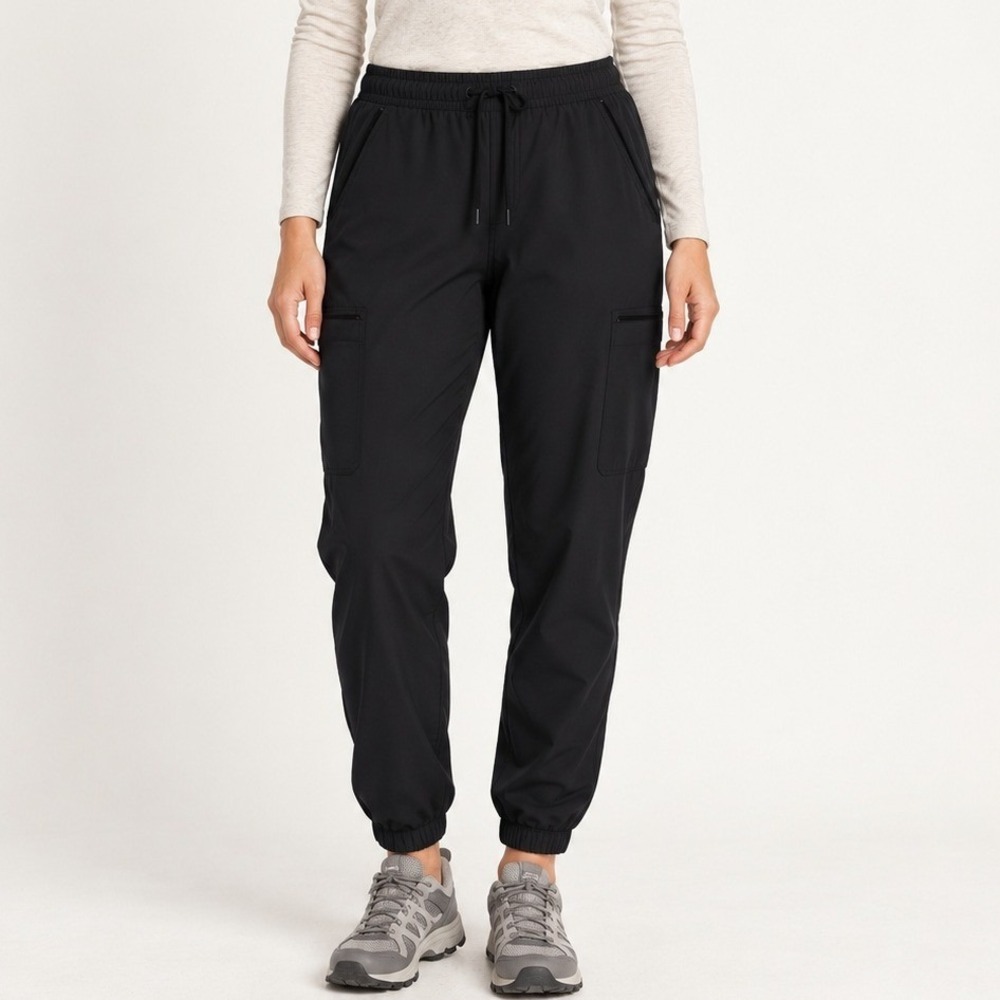 Eddie Bauer Womens Fleece Lined Cargo Joggers 8 Black Hiking Pants Drawstring